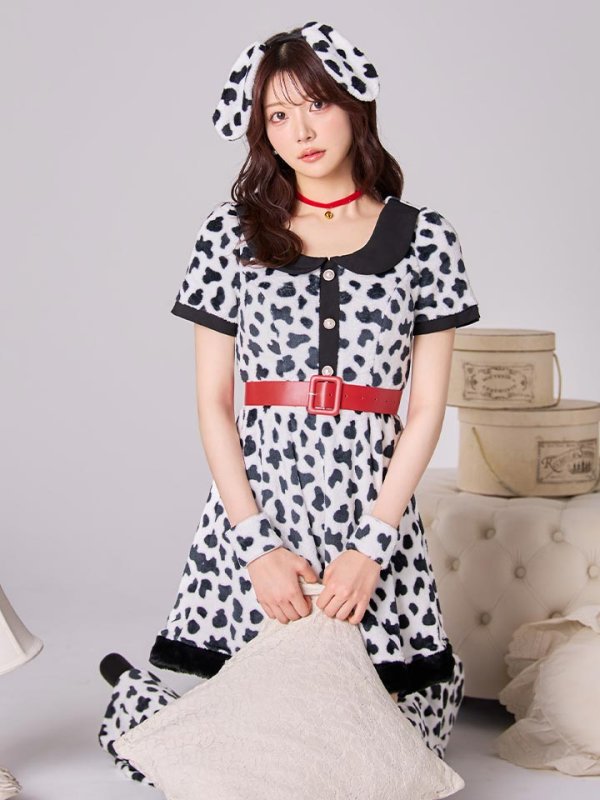 画像2: 【即日発送！】【ハロウィン】ダルメシアンミニフレアワンピース 【コスプレ点セット】 【S-XLサイズ/1カラー】[HC03] (2)