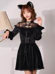 画像8: 【SALE!!】【即日発送！】【ハロウィン】ブラックキャットベロアワンピース 【コスプレ3点セット】[HC03] (8)