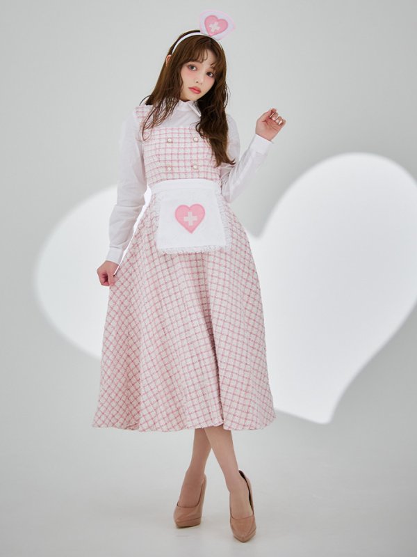 画像13: 【SALE!!】【即日発送！】【ハロウィン】ナースツイードロングフレア 【コスプレ3点セット】 【S-XLサイズ/1カラー】[HC03] (13)