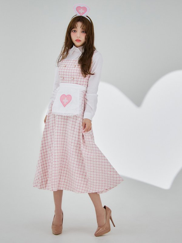 画像14: 【SALE!!】【即日発送！】【ハロウィン】ナースツイードロングフレア 【コスプレ3点セット】 【S-XLサイズ/1カラー】[HC03] (14)