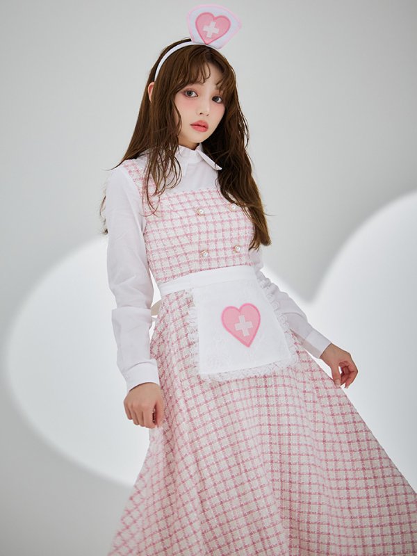 画像2: 【SALE!!】【即日発送！】【ハロウィン】ナースツイードロングフレア 【コスプレ3点セット】 【S-XLサイズ/1カラー】[HC03] (2)