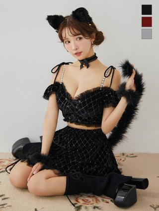 sugar ハロウィンコスプレ　Sサイズ 即日発送】【ハロウィン】 セクシーレースキャットセットアップ