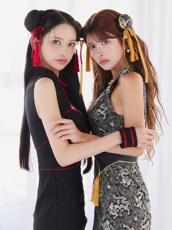 画像9: 【即日発送】【ハロウィン】 アメスリコルセットチャイナ 【コスプレ3点セット】【XS-XLサイズ/1カラー】/ シャーリングドラゴン刺繍タイトチャイナ 【コスプレ4点セット】 【XS-Lサイズ/1カラー】 (SE01YN)[HC03] (9)