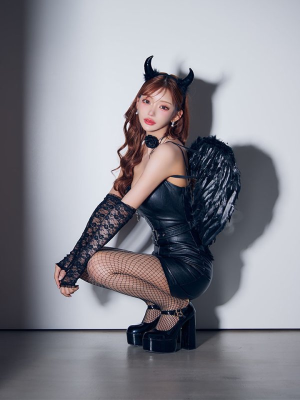 画像6: 【即日発送】【ハロウィン】レザーデビルタイトワンピース【コスプレ7点セット】【XS-Lサイズ/カラー】[HC03] (6)