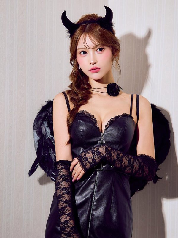 画像11: 【即日発送】【ハロウィン】レザーデビルタイトワンピース【コスプレ7点セット】【XS-Lサイズ/カラー】[HC03] (11)