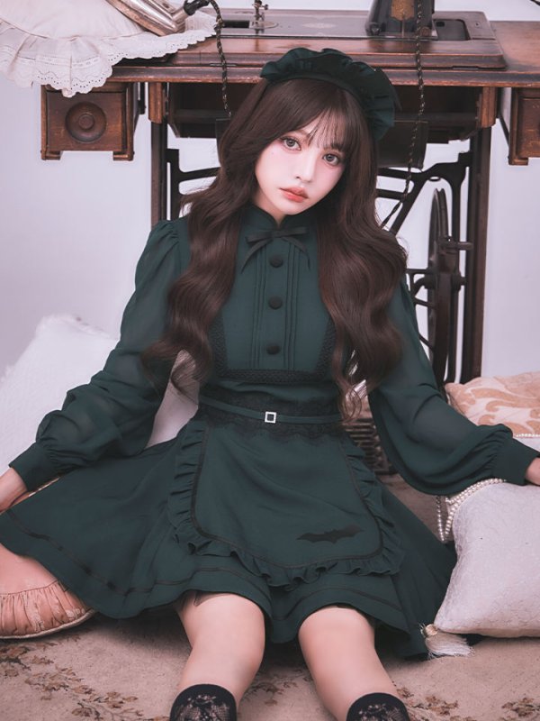 画像1: 【送料無料！】【ハロウィン】コウモリミニワンピース洋館メイド【コスプレ2点SET】【XS-Lサイズ】【一部予約/9月中旬発送予定】[OF03]吉木千沙都（ちぃぽぽ）着用 (1)