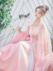 画像2: 【送料無料！】【ハロウィン】ピンク花刺繍ロングシフォン漢服セット【コスプレ4点SET】【Fサイズ】【一部予約/8月下旬発送予定】[OF03] (2)