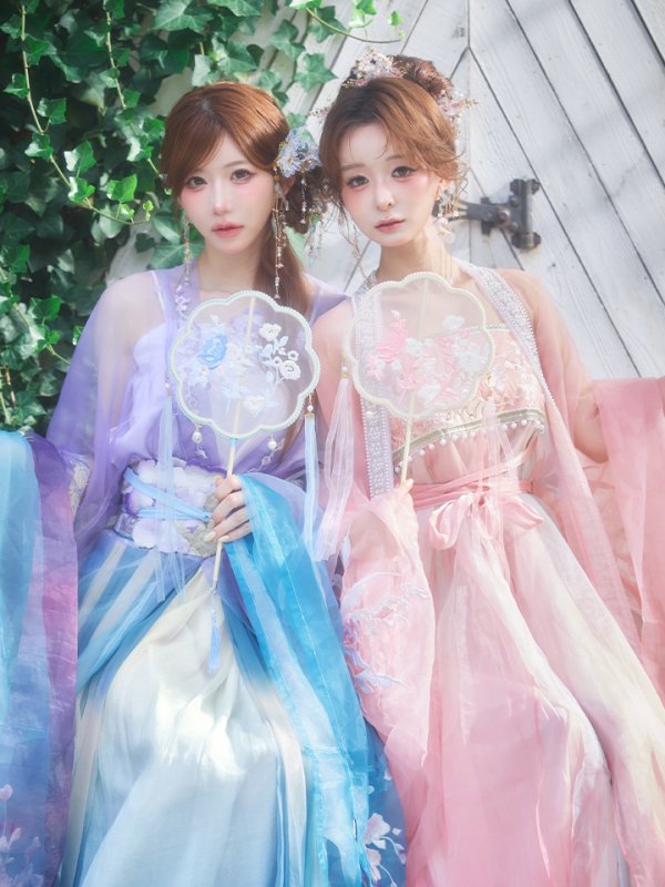 画像13: 【送料無料！】【ハロウィン】ピンク花刺繍ロングシフォン漢服セット【コスプレ4点SET】【Fサイズ】【一部予約/8月下旬発送予定】[OF03] (13)