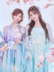 画像1: 【送料無料！】【ハロウィン】アイスブルー刺繍ロングシフォン漢服セット/ブルーグラデーション花刺繍ロングシフォン漢服セット【Fサイズ】【一部予約/8月下旬発送予定】[OF03] (1)