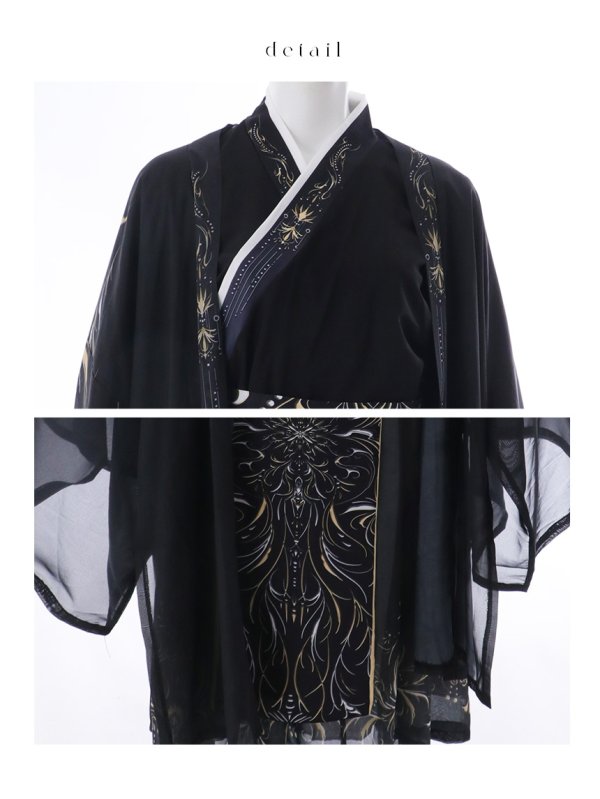 画像15: 【ハロウィン】ブラック×ゴールド刺繍漢服コスプレ【3点SET】【L-XLサイズ】[OF03]今井暖大着用 (15)