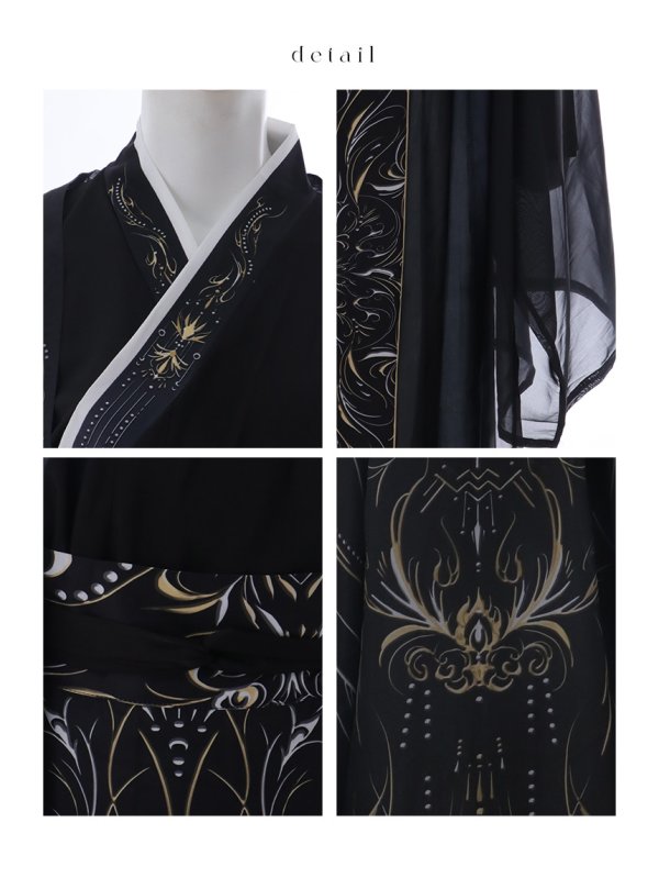 画像16: 【ハロウィン】ブラック×ゴールド刺繍漢服コスプレ【3点SET】【L-XLサイズ】[OF03]今井暖大着用 (16)