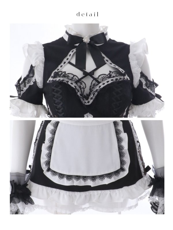 画像25: 【送料無料！】【ハロウィン】リボンヘッドレースアップゴシックメイドコスプレ【コスプレ5点SET】【XS-Lサイズ】【予約/10月上旬発送予定】[OF03]三上悠亜着用 (25)
