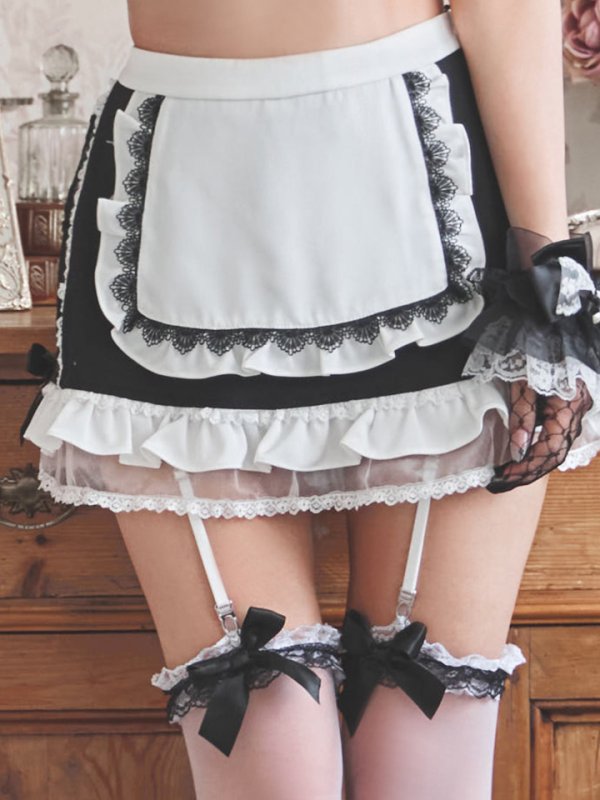 画像23: 【送料無料！】【ハロウィン】リボンヘッドレースアップゴシックメイドコスプレ【コスプレ5点SET】【XS-Lサイズ】【予約/10月上旬発送予定】[OF03]三上悠亜着用 (23)