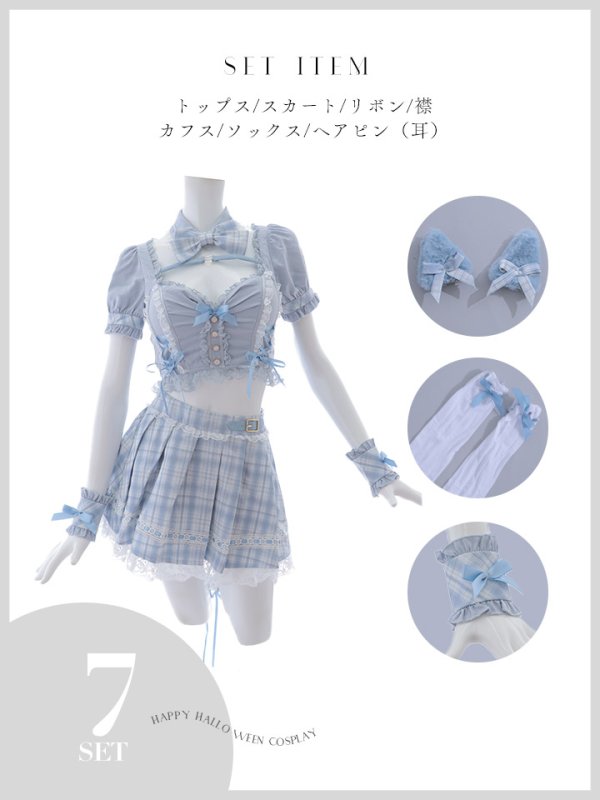 画像38: 【即日発送！】【sugar nine×マリームーンコラボ】 【ハロウィン】マリームーンコラボ制服ネコセットアップ 【コスプレ7点セット】 【XS-Lサイズ/2カラー】[OF04] (38)