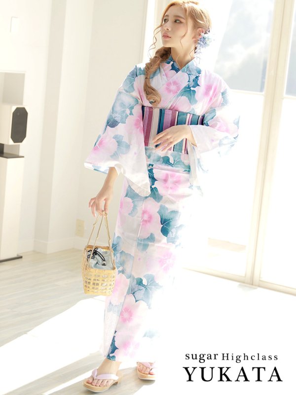 画像2: 【即日発送】【高級浴衣】ぼかし花柄浴衣三点セット[YMT] (2)