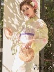 画像1: 【浴衣セール】【高級浴衣】黄緑地ｘ撫子模様浴衣セット[YMT] (1)