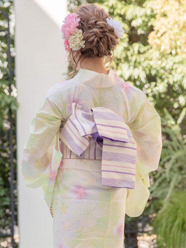 画像5: 【即日発送】【浴衣セール】【高級浴衣】黄緑地ｘ撫子模様浴衣セット[YMT] (5)