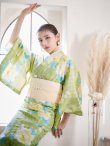 画像12: 【高級浴衣】グリーン地に大輪の牡丹浴衣【浴衣３点セット 浴衣/帯/下駄】 hy-obi-2 / KZH-3 / Adri-kj-6 / Yheko-W / VS-1 [YMT] (12)