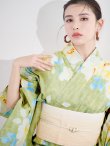 画像13: 【高級浴衣】グリーン地に大輪の牡丹浴衣【浴衣３点セット 浴衣/帯/下駄】 hy-obi-2 / KZH-3 / Adri-kj-6 / Yheko-W / VS-1 [YMT] (13)