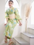 画像16: 【高級浴衣】グリーン地に大輪の牡丹浴衣【浴衣３点セット 浴衣/帯/下駄】 hy-obi-2 / KZH-3 / Adri-kj-6 / Yheko-W / VS-1 [YMT] (16)