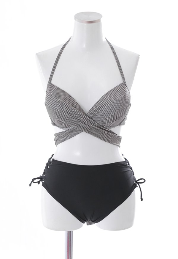 画像14: 【即日発送】【ビキニ】【水着】ブラウンチェックハイウエストビキニ[YMT] (14)