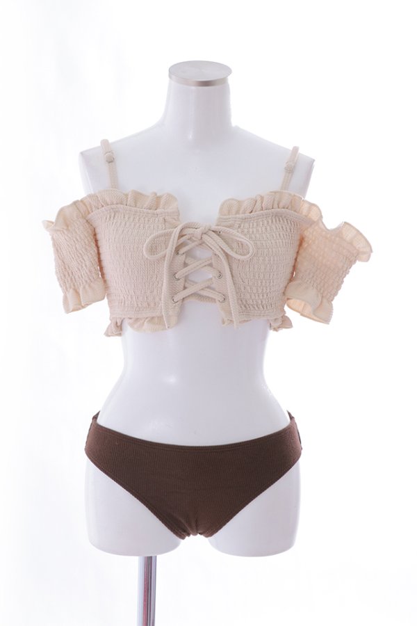 画像17: 【即日発送】【水着セール】【ビキニ】【水着】オフショルビキニ /無地/シャーリング/ニット/2点セット[YMT] (17)