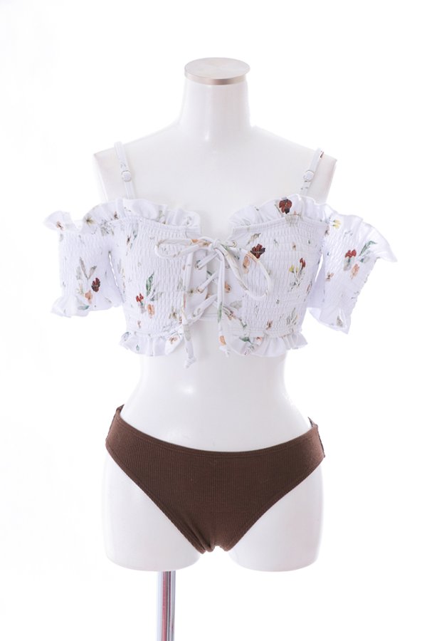 画像16: 【即日発送】【ビキニ】【水着】オフショルビキニ /花柄/シャーリング/ニット/2点セット[YMT] (16)