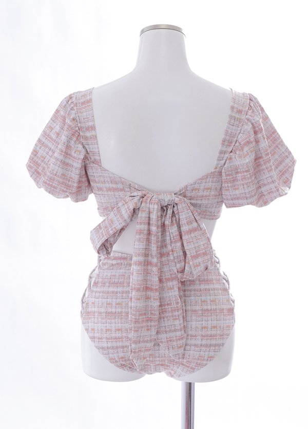 画像16: 【即日発送】【ビキニ】【水着】パフスリーブ 2way ツイードプリント ビキニ 2点セット[YMT] (16)