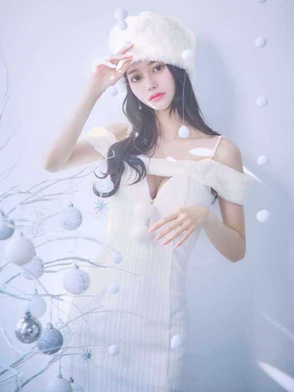 画像2: 【ノベルティ対象】【即日発送！】【サンタコス 3点セット】【XS-Lサイズ/3カラー】オフショルニットワンピサンタコスプレ(SLG001)(SFB001) [YMT] (2)