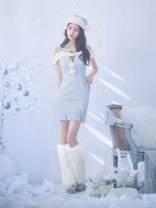 画像18: 【ノベルティ対象】【即日発送！】【サンタコス 3点セット】【XS-Lサイズ/3カラー】オフショルニットワンピサンタコスプレ(SLG001)(SFB001) [YMT] (18)