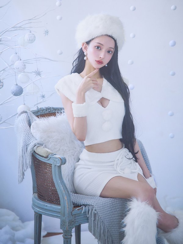 画像32: 【即日発送！】【サンタコス 5点セット】【XS-Lサイズ/1カラー】ファーティペット付きニットセットアップサンタコスプレ (SLG001) (SFB001) [OF03] (32)