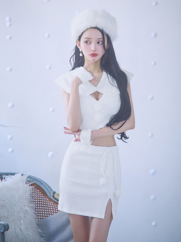 画像5: 【即日発送！】【サンタコス 5点セット】【XS-Lサイズ/1カラー】ファーティペット付きニットセットアップサンタコスプレ (SLG001) (SFB001) [OF03] (5)