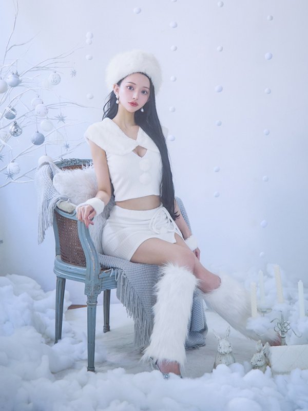 画像6: 【即日発送！】【サンタコス 5点セット】【XS-Lサイズ/1カラー】ファーティペット付きニットセットアップサンタコスプレ (SLG001) (SFB001) [OF03] (6)