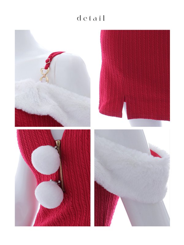 画像28: 【ノベルティ対象】【即日発送！】【サンタコス 3点セット】【XS-Lサイズ/3カラー】オフショルニットワンピサンタコスプレ(SLG001)(SFB001) [YMT] (28)