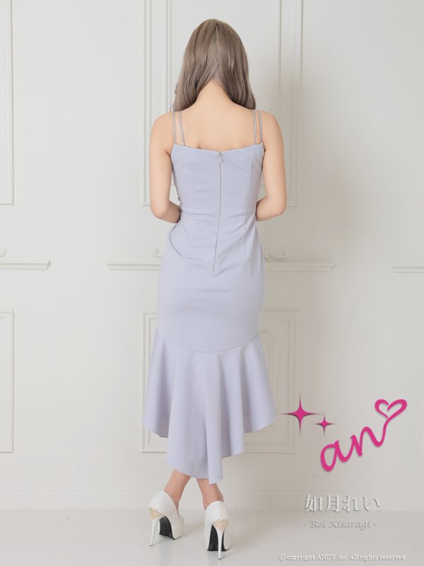 画像13: 【an/アン】 マーメイド/ 立体フラワー/ ビジュー/ フリル/ ダブルストラップ/ ストレッチ/ フィッシュテール/ ミディアムドレス/ キャバドレス[OF05] (13)