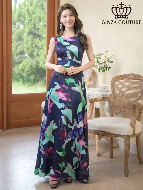 画像2: XS-Lサイズあり【ERUKEI エルケイ】Aライン/ プリント/ノースリーブ/ ワンピース/ ロングドレス / キャバドレス long[OF2] (2)