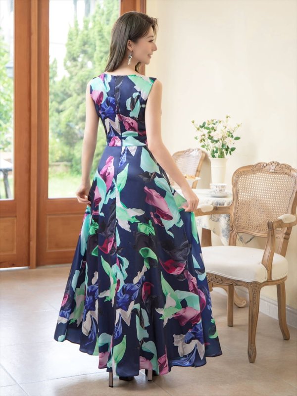 画像4: XS-Lサイズあり【ERUKEI エルケイ】Aライン/ プリント/ノースリーブ/ ワンピース/ ロングドレス / キャバドレス long[OF2] (4)