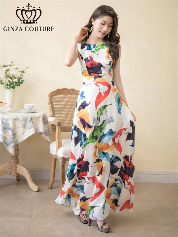 画像9: XS-Lサイズあり【ERUKEI エルケイ】Aライン/ プリント/ノースリーブ/ ワンピース/ ロングドレス / キャバドレス long[OF2] (9)