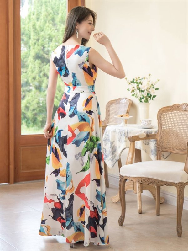 画像11: XS-Lサイズあり【ERUKEI エルケイ】Aライン/ プリント/ノースリーブ/ ワンピース/ ロングドレス / キャバドレス long[OF2] (11)