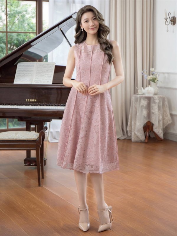 画像29: XS-Lサイズあり 【GINZA COUTURE/銀座クチュール】総レース/ パイピング/ ラインデザイン/ Aライン/ ひざ丈/ ノースリーブ/ ワンピース/ ミディアムドレス/ キャバドレス[OF2] (29)