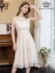 XS-Lサイズあり【GINZA COUTURE/銀座クチュール】総レース/ パイピング/ ラインデザイン/ Aライン/ ひざ丈/ ノースリーブ/ ワンピース/ ミディアムドレス/ キャバドレス　ホワイト