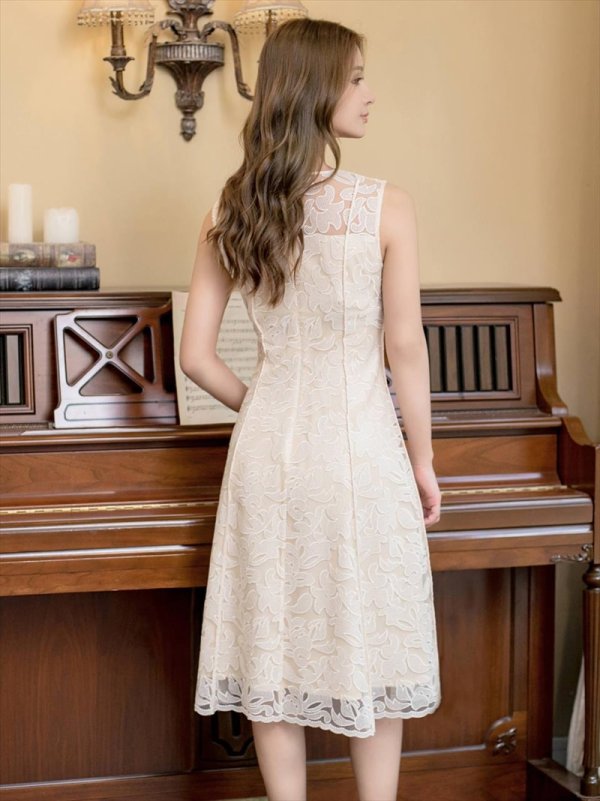画像20: XS-Lサイズあり 【GINZA COUTURE/銀座クチュール】総レース/ パイピング/ ラインデザイン/ Aライン/ ひざ丈/ ノースリーブ/ ワンピース/ ミディアムドレス/ キャバドレス[OF2] (20)