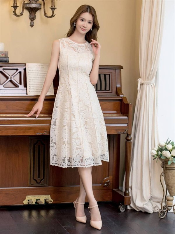 画像24: XS-Lサイズあり 【GINZA COUTURE/銀座クチュール】総レース/ パイピング/ ラインデザイン/ Aライン/ ひざ丈/ ノースリーブ/ ワンピース/ ミディアムドレス/ キャバドレス[OF2] (24)