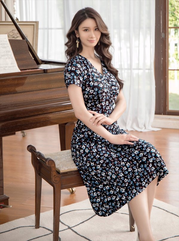 画像16: XS-Lサイズあり 【GINZA COUTURE/銀座クチュール】フラワープリント/ 半袖/ 袖あり/ Aライン/ フレア/ ワンピース/ ミディアムドレス/ キャバドレス[OF2] (16)