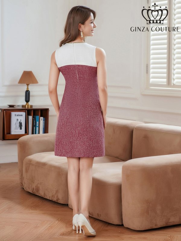 画像21: XS-Lサイズあり 【GINZA COUTURE/銀座クチュール】バイカラー/ 切替/ ツイード/ ノースリーブ/ Aライン/ 膝丈/ ミディアムドレス/ キャバドレス[OF2] (21)