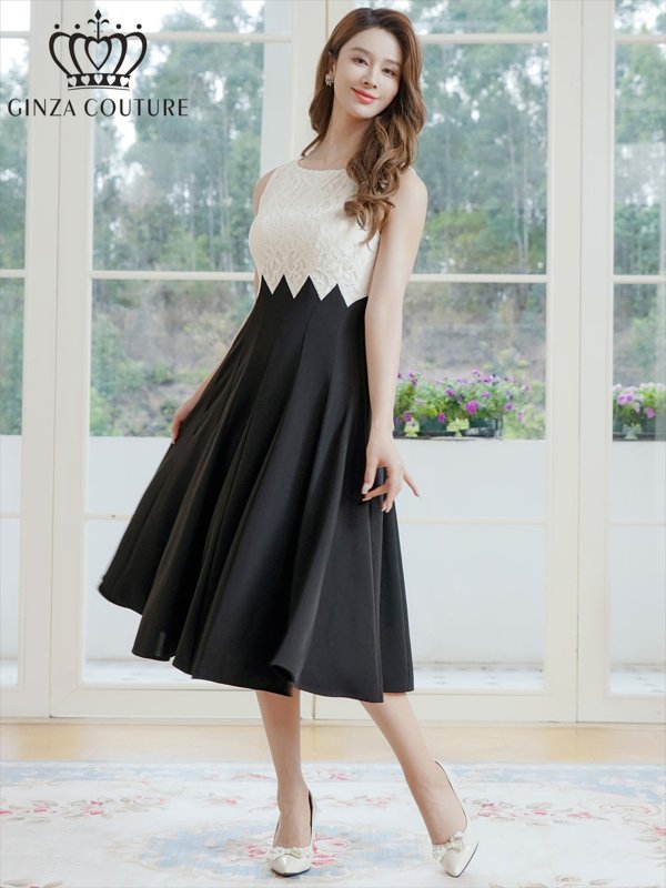 ホワイト×ブラック　モデル：Aoli　身長：162cm　着用サイズ：7号(Sサイズ)