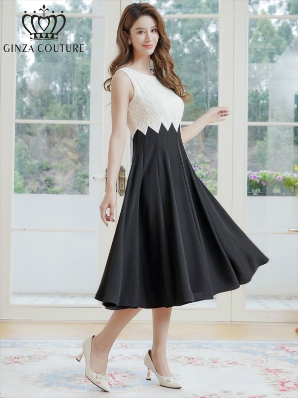 ホワイト×ブラック　モデル：Aoli　身長：162cm　着用サイズ：7号(Sサイズ)