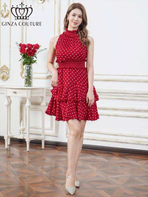 レッド×ホワイト　モデル：Aoli　身長：162cm　着用サイズ：7号(Sサイズ)