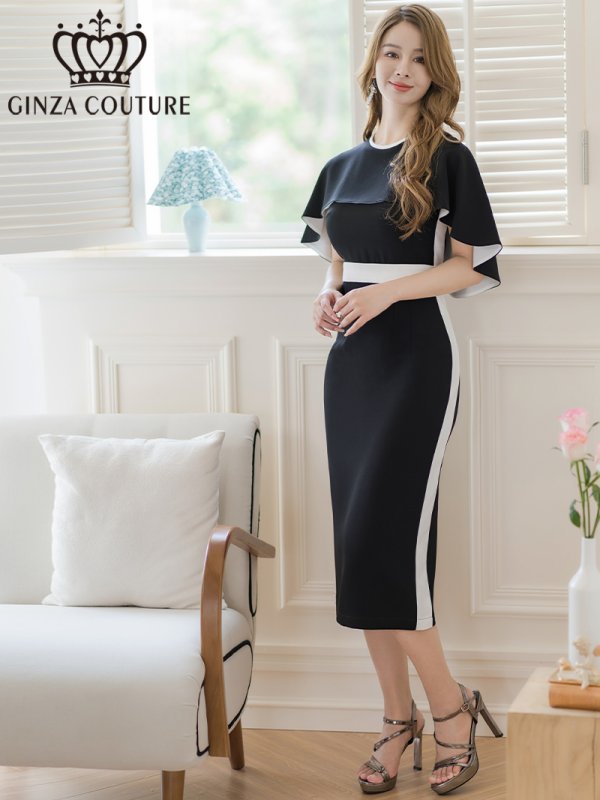 ブラックxホワイト　モデル：Aoli　身長：162cm　着用サイズ：7号(Sサイズ)