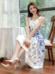 画像13: XS-Lサイズあり 【GINZA COUTURE/銀座クチュール】フラワープリント/ ノースリーブ/ ミモレ丈/ フレア/ Aライン/ ワンピース/ ミディアムドレス/ キャバドレス[OF2] (13)